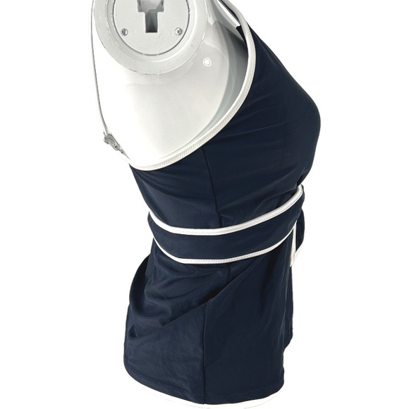 NEW w/Tags Tommy Hilfiger Tankini Swim Top Women's Medium Navy Blue Stretch Belt - Picture 6 of 13